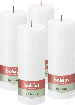 Свічки Bolsius Rustic Pillar - Оливково-зелені - Набір з 4 шт. - Декоративні побутові свічки - Час горіння 60 годин - Без запаху - Натуральний рослинний віск - Без пальмової олії - Оливково-зелені (19 x 7 см, Білі)
