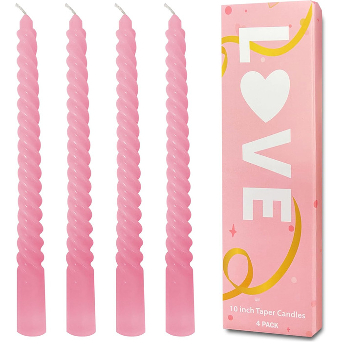 Набір з 4 конічних спіральних свічок 2,2 x 25 см, рожевий Love Topsics