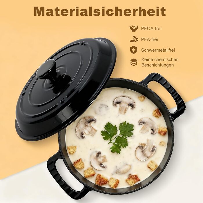 Чавунна жаровня 5,7 л з кришкою 28 см, чорна LEADZM