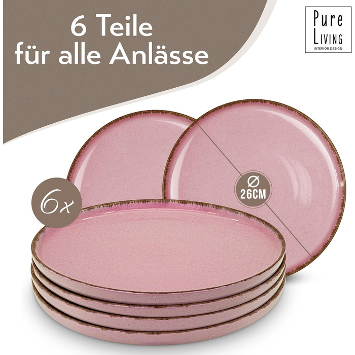Набор посуды из керамогранита на 6 персон рустик 24 предм. - Набор посуды в деревенском стиле, можно мыть в посудомоечной машине - Набор мисок и тарелок - Посуда Pure Living (большие тарелки (6x), розового цвета)