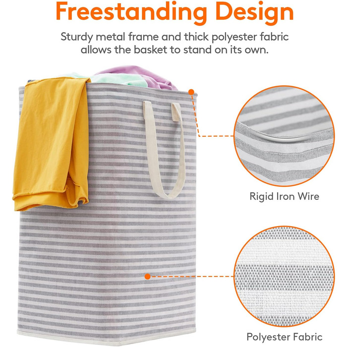 Органайзер для високого кошика для білизни Lifewit з подовженою ручкою, складний збірник білизни Кошик для зберігання білизни, портативний сортувальник білизни для білизни, одягу, ковдр, подушок, кошиків для білизни, (3 x 75 л, сірий)