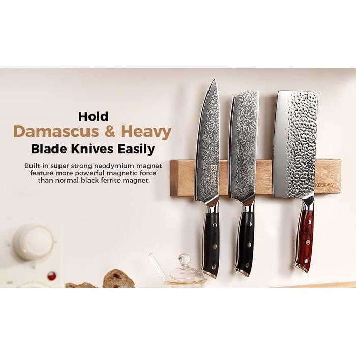 Магнітний тримач для ножів з дерева акації, 30 см KEEMAKE