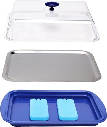 Предметів Високоякісний набір лотків, що складається з міцної оболонки, підноса з нержавіючої сталі, двох батарей охолодження та витяжки для зберігання продуктів, транспортування та перенесення вантажів із силікону, (синій), 6