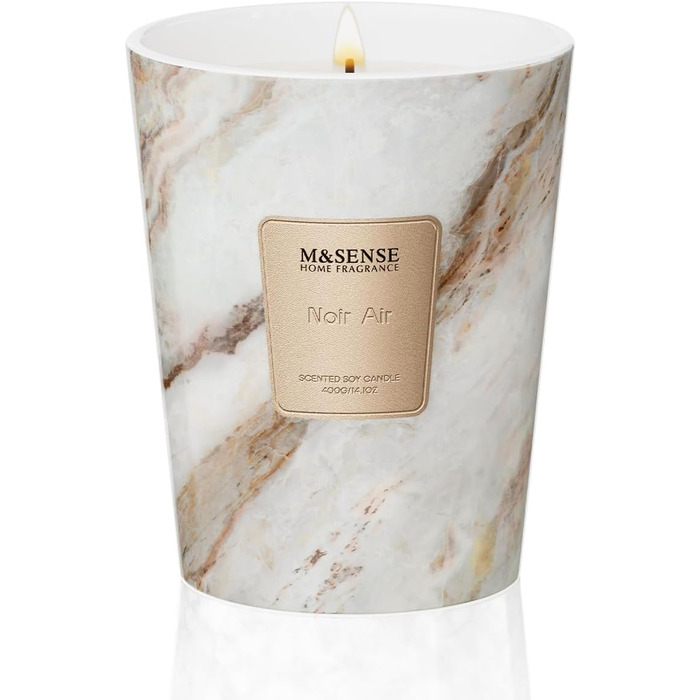 Велика ароматична свічка M&SENSE Чорні ароматичні свічки у склянці Ароматизована свічка з натурального соєвого воску Розслаблююча ароматерапія Подарунок для жінок та чоловіків, Різдво Час горіння 75 годин та 2 ґноти (Black Air, 400 г)
