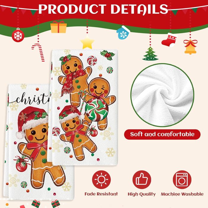 Набір з 2 різдвяних кухонних рушників 40 x 60 см, Пряниковий чоловічок CharmBurst