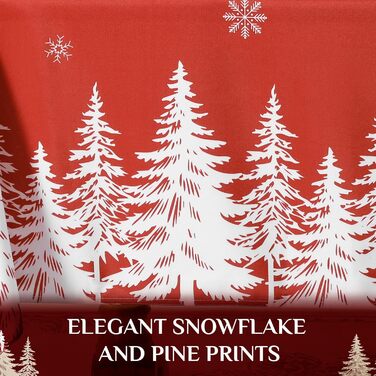 Велика різдвяна скатертина Softalker, яку можна прати, 300x150 см, сучасні різдвяні скатертини зі сніжинками та ялинковим мотивом для різдвяної вечері, сімейного свята, новорічної ночі, вулиці, кухні (180 см (кругла), червона)