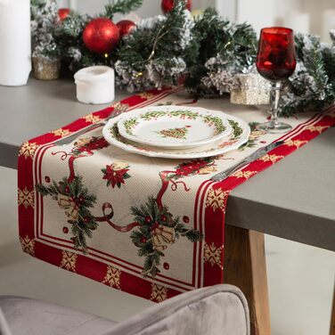 Різдвяна гобеленова скатертина Home of Christmas Скатертина на Різдво та Новий рік (Дзвіночки (без блискіток), Доріжка 47x100 см)