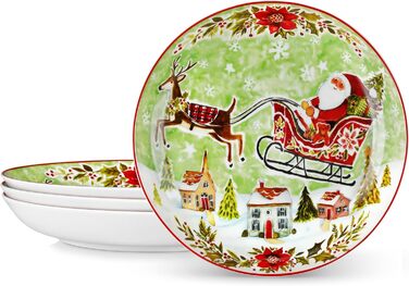 Серія 30-предметний порцеляновий різдвяний набір посуду на 6 осіб, різдвяний кавовий сервіз на 6 обідніх тарілок, 6 десертних тарілок, 6 супових тарілок, 6 кавових чашок та 6 блюдець (різдвяна тарілка для пасти на 4 предмети)
