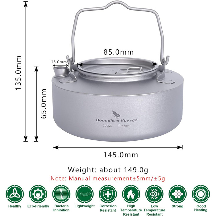 Титановий чайник для кемпінгу 700 мл. зі складною ручкою iBasingo