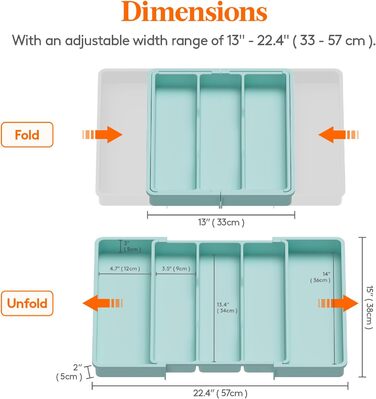 Органайзер для столових приборів 57 х 38 см для шухляд, 5 відділень, бірюзовий Lifewit