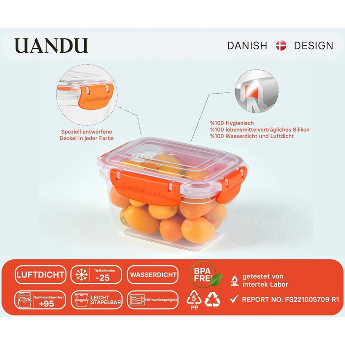 Набір банок для зберігання uandu Lock & Fresh з 16 упаковок, контейнери для зберігання харчових продуктів з кришками для харчових продуктів, мікрохвильова піч і морозильна камера, банки для зберігання з кришками, ящик для зберігання кухня, банки для збері