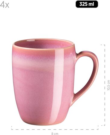 Набір посуду MSER 931545 Ossia на 4 особи в середземноморському вінтажному образі, комбінований сервіз з 16 предметів з кераміки (рожевий)