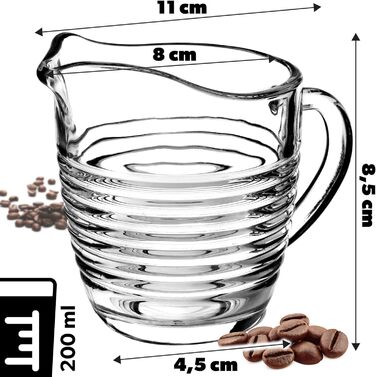 Скляний глечик для молока KADAX, глечик для молока з ручкою, глечик для вершків, глечик, соусник, маленький скляний глечик для молока, вершків, соусу, кави, легко миється, прозорий (200 мл, ) (смужки)