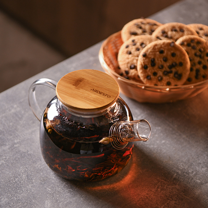Заварник Ardesto Gemini 600мл, боросиликатное стекло, бамбук, прозрачный