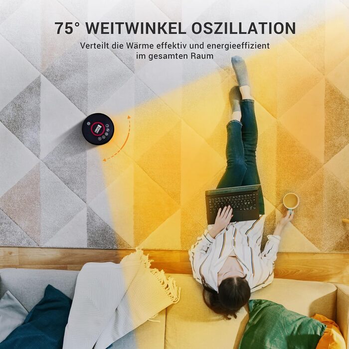 Керамічний тепловентилятор LIFELONG енергозберігаючий, тихий - incl. app & WiFi, пульт дистанційного керування 2000 Вт електричний, внутрішня кераміка Електричний обігрівач променистий обігрівач eco heat Еко теплий
