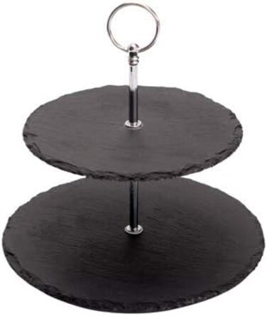 Ярусная подставка для торта, сланцевые плиты, Ø 30 см, Ø 25 см, Ø 20 см, H34 см, древесина акации (28 x 35 x см), 3-