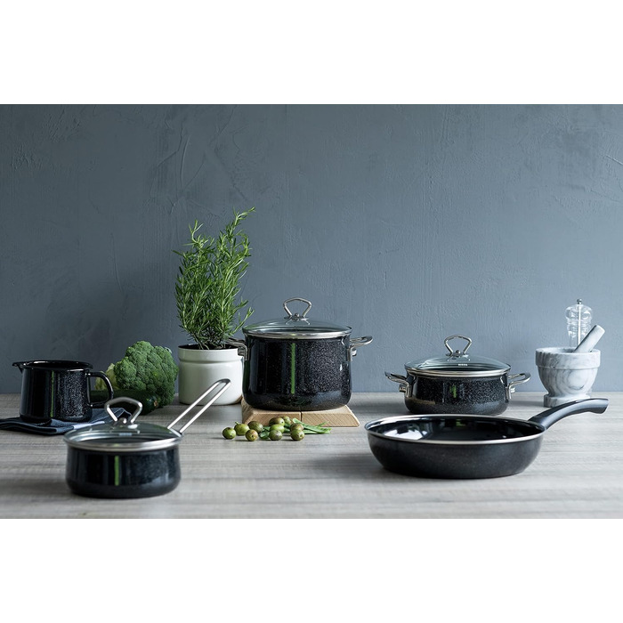 Горщик для дзьоба 10 0,75 л, Country Special Edition Flora, діаметр об'єму 0,75 літра, висота емалі, індукційна (12 см, чорний), 0039-070