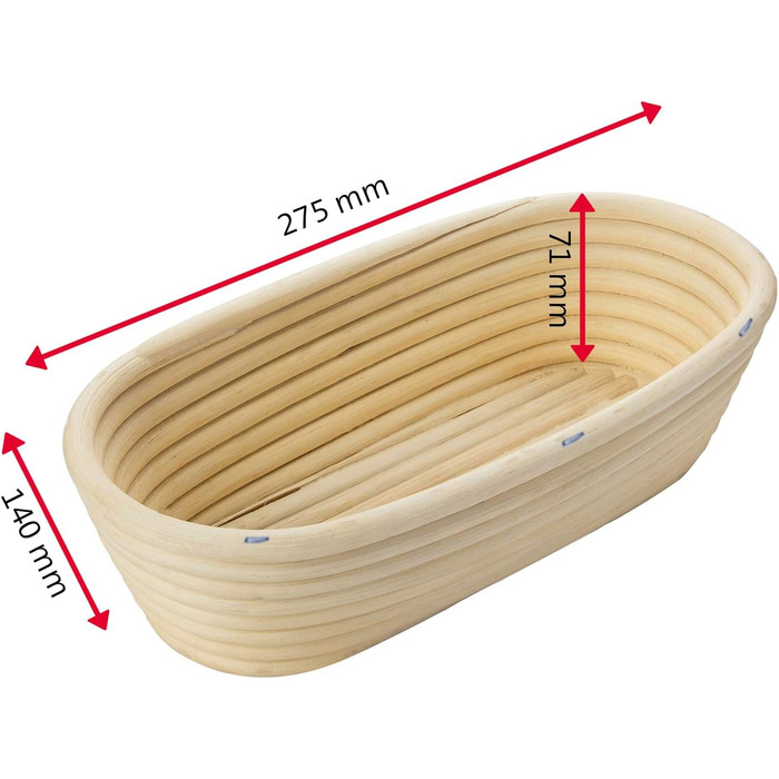 Кошик для вистоювання Westmark, для тіста для хліба вагою 1500-2000 г, овальний, довжина приблизно 40 см, ротангова тростина, світло-бежева, 32022270 (одинарна, довжина 27,5 см)