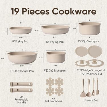 Набір кухонного посуду 19 предметів, сіро-коричневий CAROTE