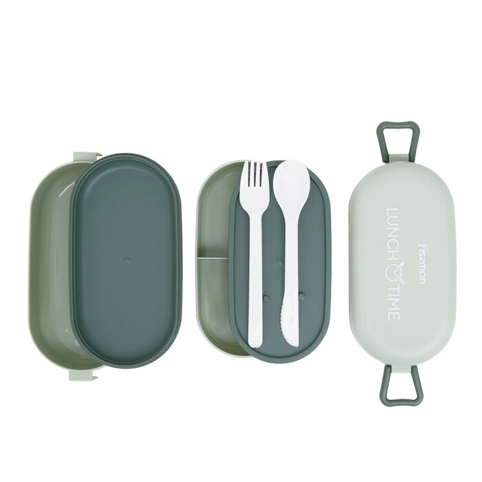 Ланч-бокс Fissman подвійний 19х9х8,7 см / 800 мл, колір зелений пластик (16744)