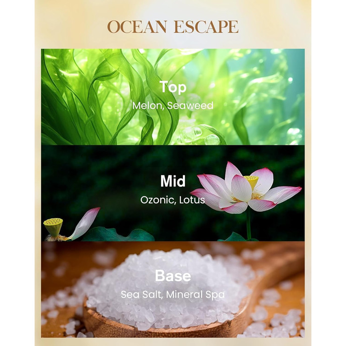 Ароматична свічка M&SENSE надзвичайно велика, час горіння 150 годин, натуральна ароматерапевтична свічка з 3 гнітами, сильний аромат, тривале горіння, подарункова свічка та прикраса для дому, подарунки для жінок (990 г, Ocean Escape)