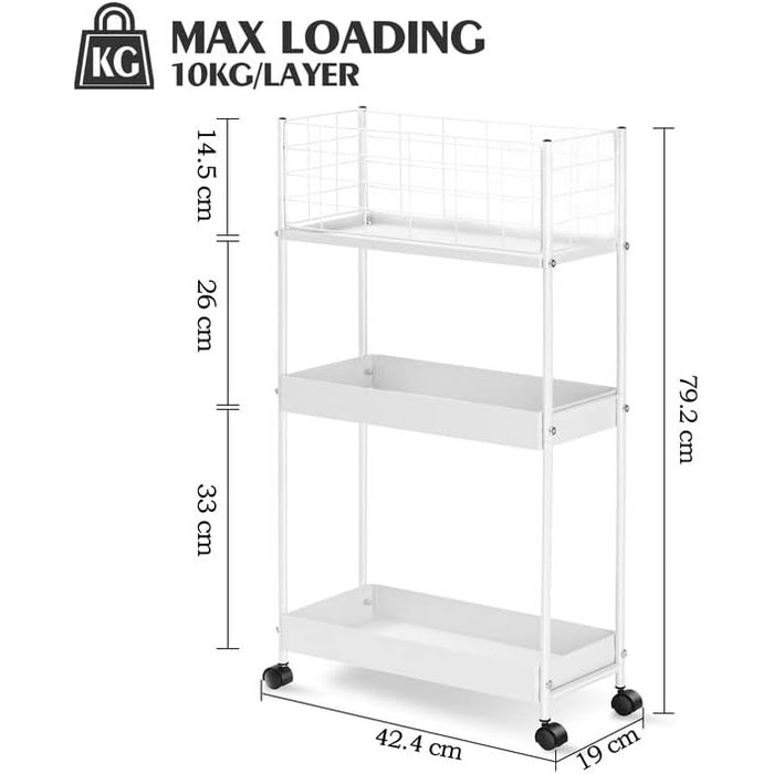 Кухонная тележка с 3 уровнями 19 x 42,4 x 79,2 см APEXCHASER