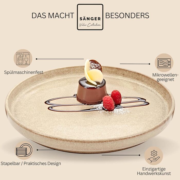 СНІДЕР Комбінований сервіз на 6 персон, набір тарілок кавовий кухоль макаронна миска 30 шт. , набір посуду з керамограніту посудомийна машина - мікрохвильова піч - стійкий до подряпин, набір посуду з керамограніту КОЛЕКЦІЯ ЦІННОСТЕЙ (Каїр Мокко, десертна 