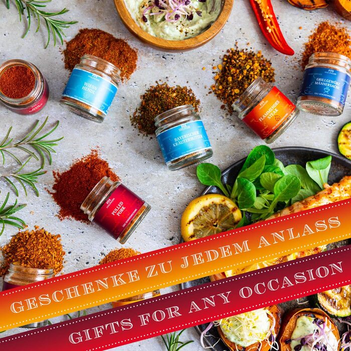 Подарунковий набір спецій ручної роботи, 12 спецій з усього світу (набір) - Літній подарунок та ідеальний подарунок для барбекю День народження, вітання, новосілля, річниця, дружба, Gen Selection, 12 спецій (73651) (Grillmeister, 8 спецій (72302))
