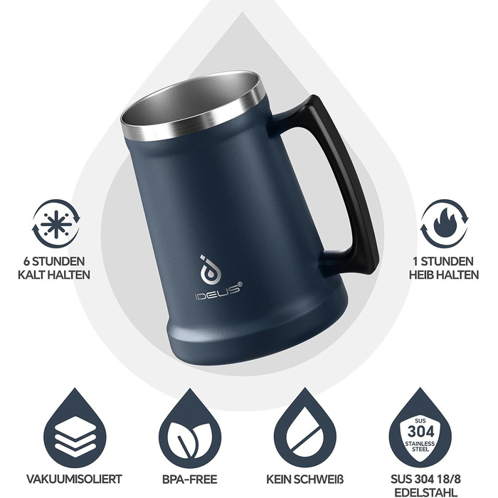 Термокухоль для пива 1 л темно-синій Ideus