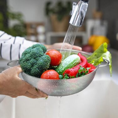 Набор дуршлагов Herogo из 3 шт., кухонный дуршлаг из нержавеющей стали с ручками, микроперфорированное ситечко для капель, металлический кухонный дуршлаг для слива и тренировочной лапши, рис, фрукты, овощи, можно мыть в посудомоечной машине, 16 см / 22 см