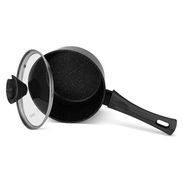 Ковш Fissman 16x8 см/1,39 л ANGELA со стеклянной крышкой алюминий с антипригарным покрытием (14604)