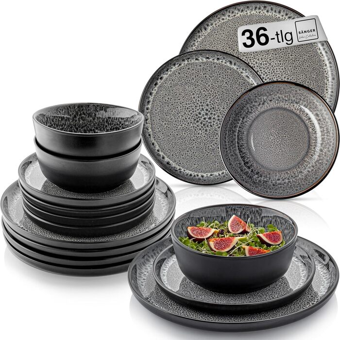 Кам&39яні миски для пасти 6 предметів, набір мисок для пасти на 6 осіб, набір мисок можна мити в посудомийній машині та мікрохвильовій печі, велика багатофункціональна миска темно-сірого кольору 750 мл VALUE COLLECTION (Сідней, набір посуду з 36 предметів