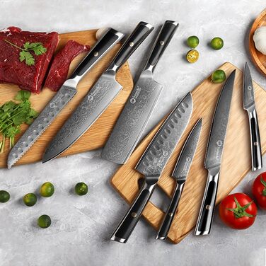 Дамаський ніж Sunnecko 20 см Кухонний ніж шеф-кухаря - гострий ніж з дамаської сталі, кухонний ніж з ергономічною ручкою