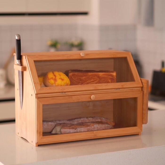 Хлібниця Leader Accessories з бамбука, 2-ярусна, для безпечного зберігання хліба, легкий догляд, 39x25x32 см, чорна (39x25x32 см/15,3&39x9,8&39x12,6&39) (бамбук (50x25x37 см/19,7&39x9,8&39x14,5&39))