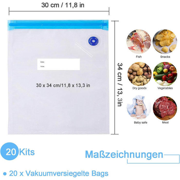 Вакуумные пакеты 20 пакетов 30 x 34 см sinzau