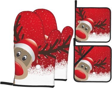 Рождественский набор из 2 прихваток и 2 перчаток для духовки, 4 предмета, красный AAPIKA