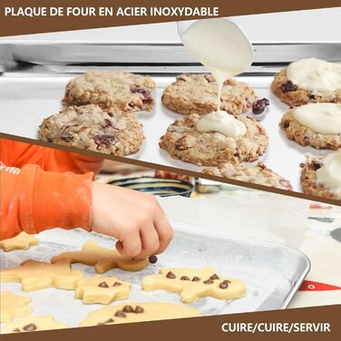 Набір деко Herogo з 2 шт. , деко з нержавіючої сталі, велике прямокутне деко для духовки Деко для торта Жирова форма для випічки та нетоксичний, можна мити в посудомийній машині, срібло (31,4x24,6x2,5 см) (дзеркальне покриття, 26,5x20,4x2,5 см)