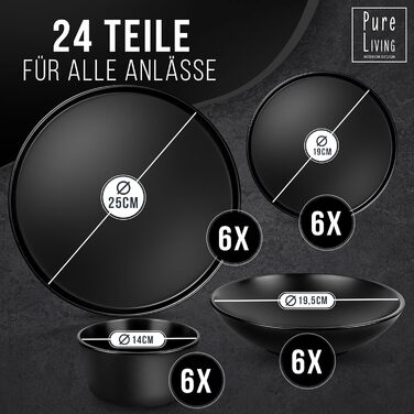 Набір тарілок на 6 персон, 24 предмети, чорний Manhattan Pure Living