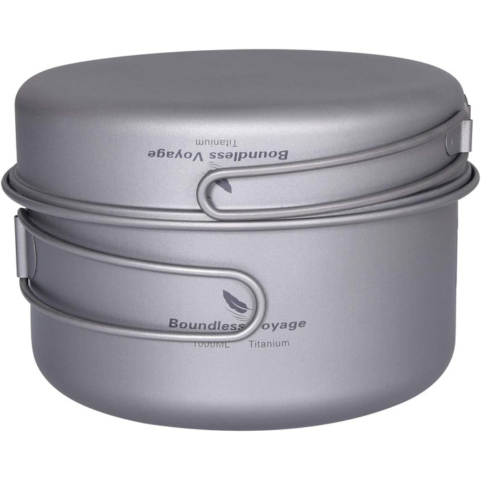 Безмежна подорож на відкритому повітрі 750 мл 800 мл 1100 мл 1300 мл Титанова каструля з кришкою Складна ручка для застави Кемпінг Піші прогулянки Пікнік Ультралегка портативна пляшка для води Чашка Кухоль Набір свиней (Ti15114A 1000500)