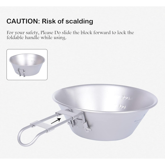 Титанова чаша для кемпінгу зі складною ручкою 450 мл iBasingo