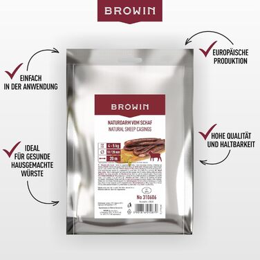 Натуральна оболонка для ковбас Натуральна оболонка вищого сорту для домашньої ковбаси, ялівцевої ковбаси, білої ковбаси, сардельки (калібр 18/20 мм, 91 метр, овеча оболонка)