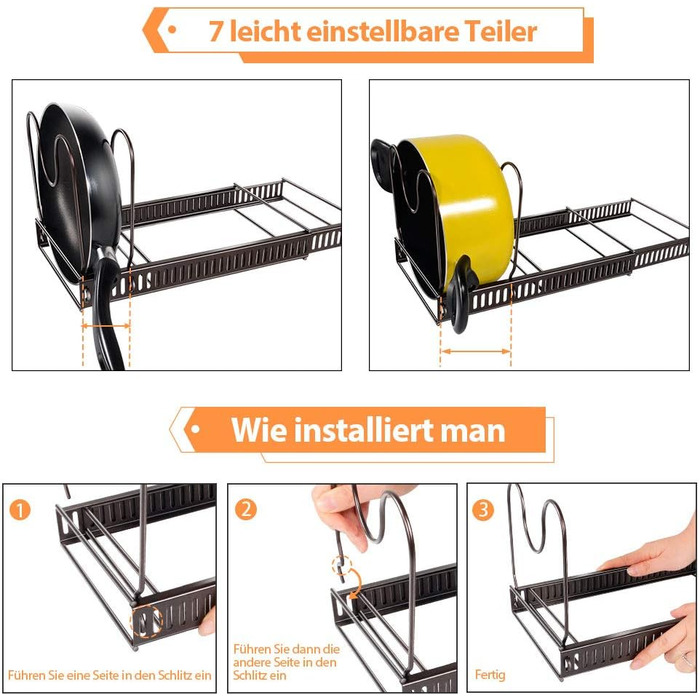 Підставка для посуду розсувна 58,8 x 18 см, на 7 відділень, темно-коричнева MASTERTOP