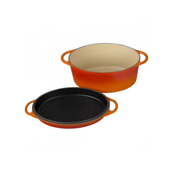Гусятница / жаровня з кришкою-сковородою гриль 32 см, помаранчева Le Creuset