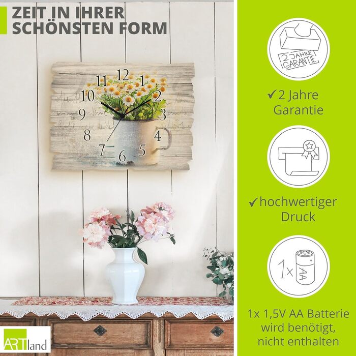 Настінний декор настінний годинник без цокання з дерева радіогодинник безшумний прямокутний 40x30 см їжа бакалія спеції трави лимон чилі вінтажний сільський U1RK трави (ромашка, кварцовий годинник)