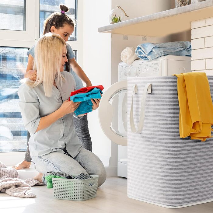 Органайзер для високого кошика для білизни Lifewit з подовженою ручкою, складний збірник білизни Кошик для зберігання білизни, портативний сортувальник білизни для білизни, одягу, ковдр, подушок, кошиків для білизни, (3 x 75 л, сірий)