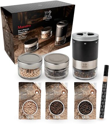 Подарочный набор, Мельница для перца, Мельница для перца, Графит, 11 см вкл. три банки для перца премиум-класса, 41748, древесина бука (Maestro Crus / Rservoir)