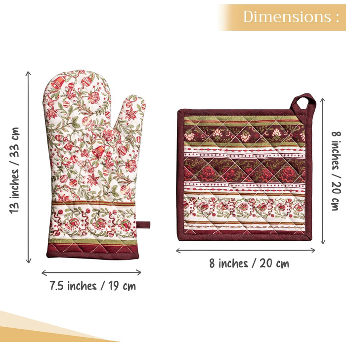 Рукавички для духовки, підставки для каструль Maison d&39 Hermine, 100 бавовна, термостійкі кухонні рукавички, рукавички для духовки (19 x 33 см) та підставки для каструль (20 x 20 см) для приготування їжі, Морзін - Рукавички для духовки (19 x 33 см) та п