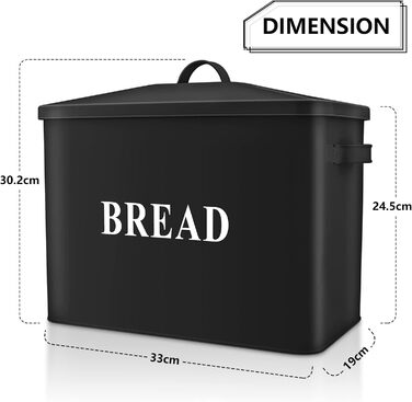 Чорна хлібниця Herogo, дуже велика металева хлібниця для кухні, вінтажна висока хлібниця з кришкою, компактний контейнер для зберігання хліба для стільниці, вміщує 2 хліби, 33 x 24,5 x 19 см
