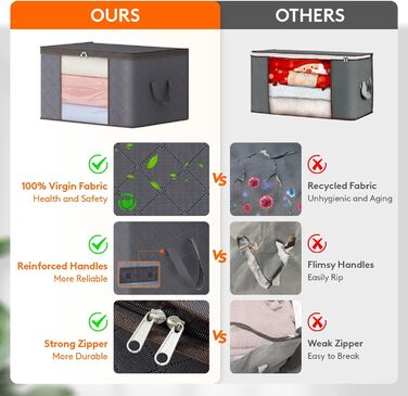 Сумка для хранения из 6 предметов, ящик для хранения с крышкой, органайзер для гардероба Складные ящики для хранения одежды с усиленной ручкой для одеял Одеяло, серый серый 60 л x 6