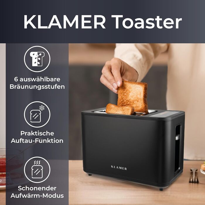 Тостер 900 Вт, черный Klamer